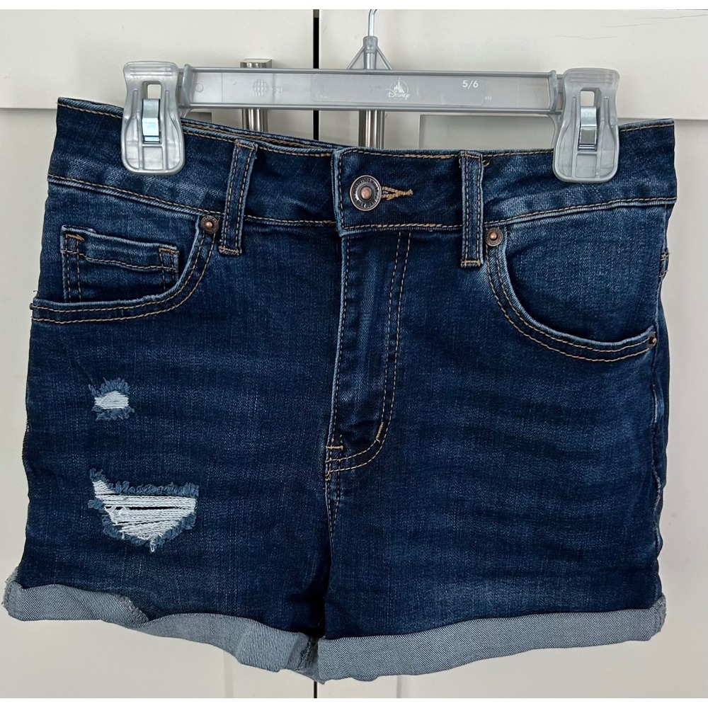 Wax Jean Denim Shorts Distressed‎ Cuffed Dark Wash Casual Cute S